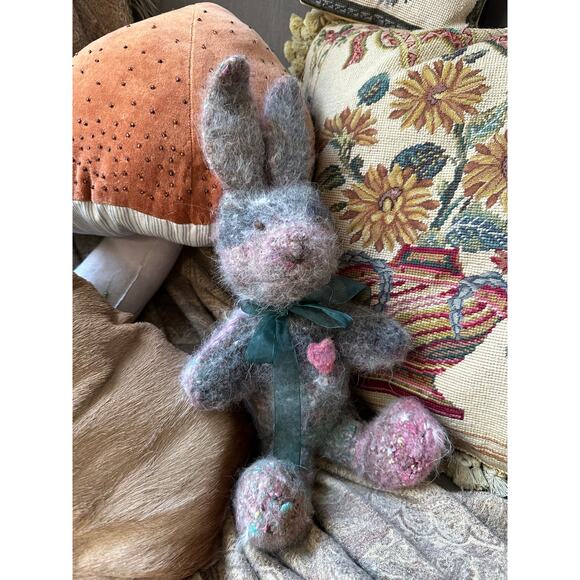 Stuffed animal needle-felted rabbit unique wool alpaca boho gift bunny handmade - Picture 3 of 16